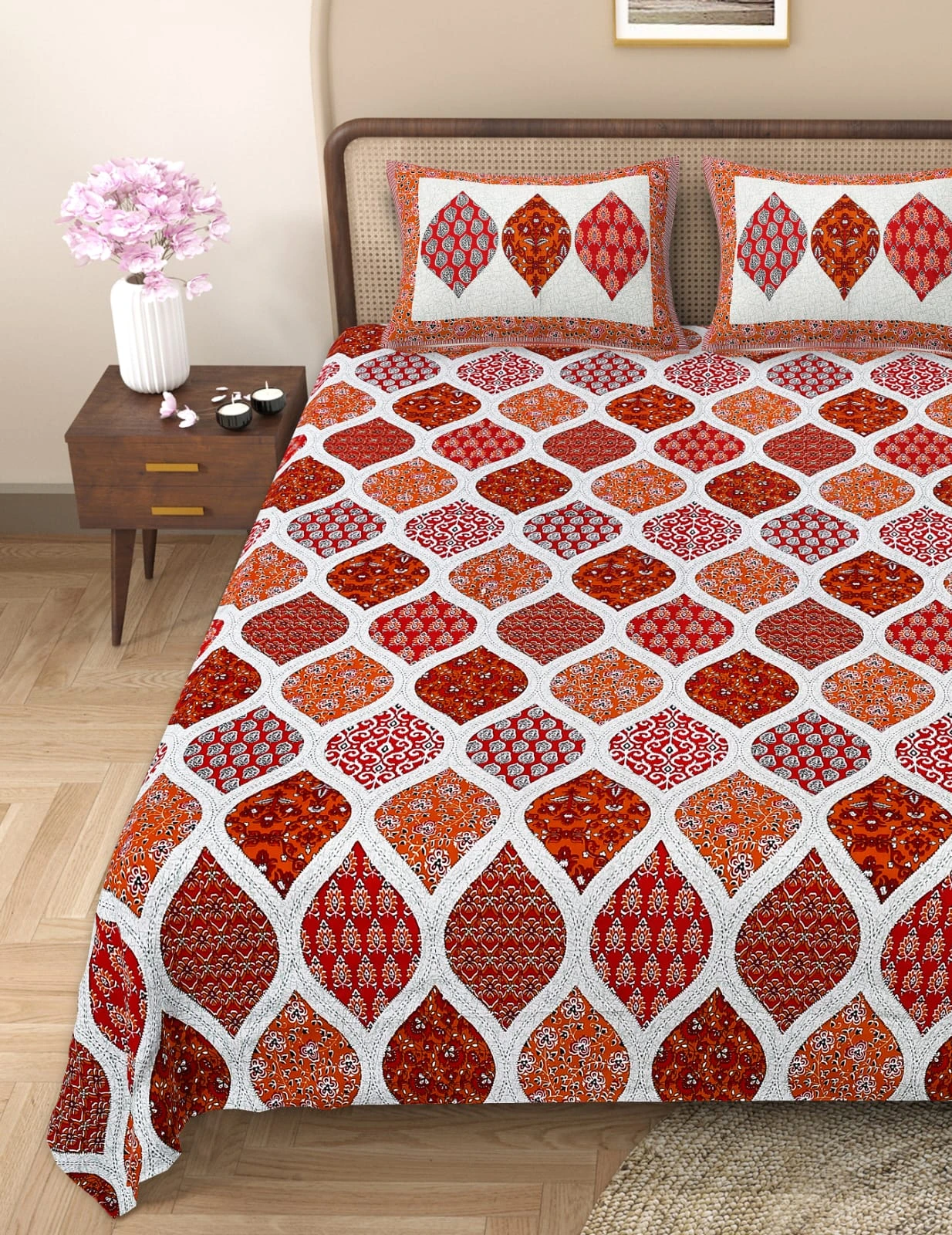 Barmeri Patch Print Double Standard Size Bedsheet with 2 Zipped Pillow Cover(90 inches by 108 inches) - Image 2