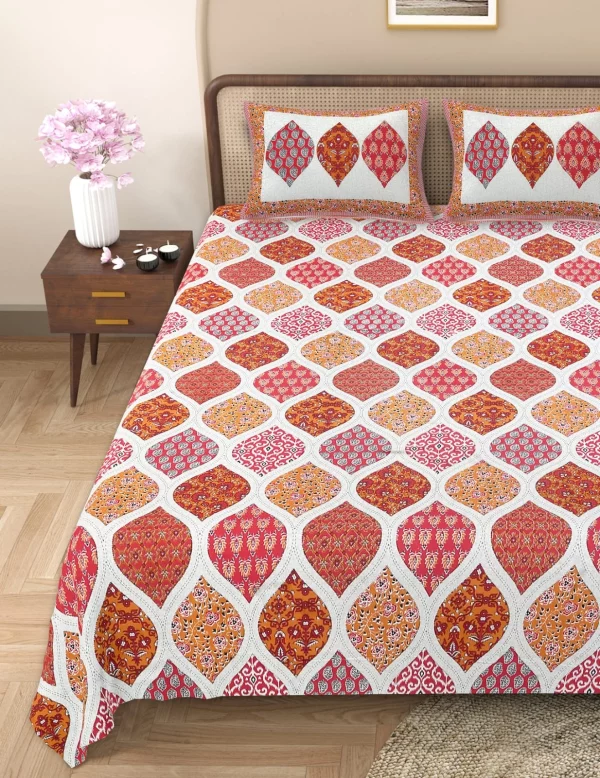 Barmeri Patch Print Double Standard Size Bedsheet with 2 Zipped Pillow Cover(90 inches by 108 inches) - Image 3