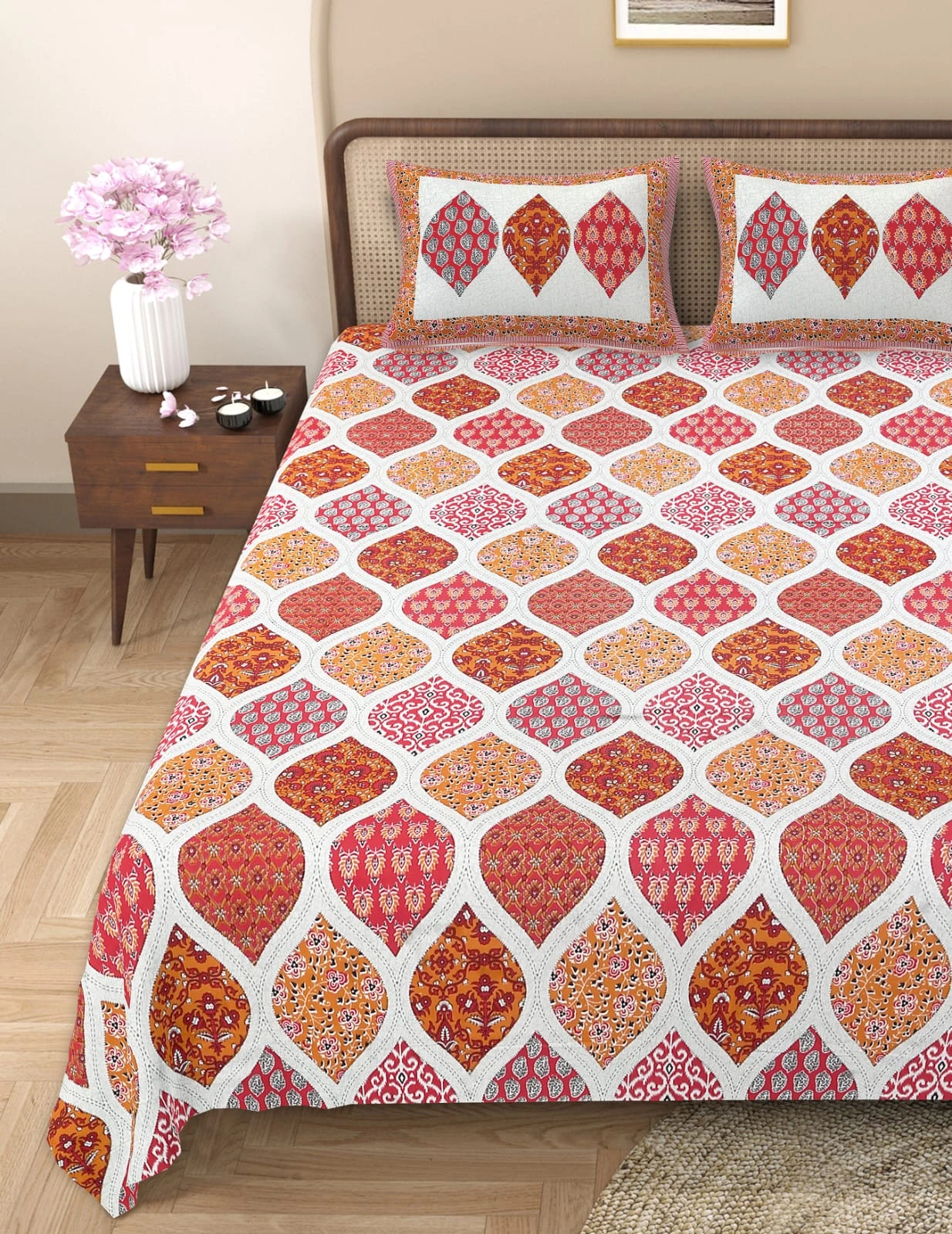 Barmeri Patch Print Double Standard Size Bedsheet with 2 Zipped Pillow Cover(90 inches by 108 inches) - Image 3