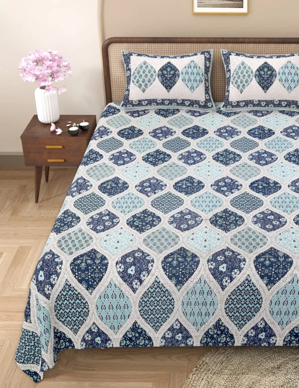 Barmeri Patch Print Double Standard Size Bedsheet with 2 Zipped Pillow Cover(90 inches by 108 inches) - Image 4