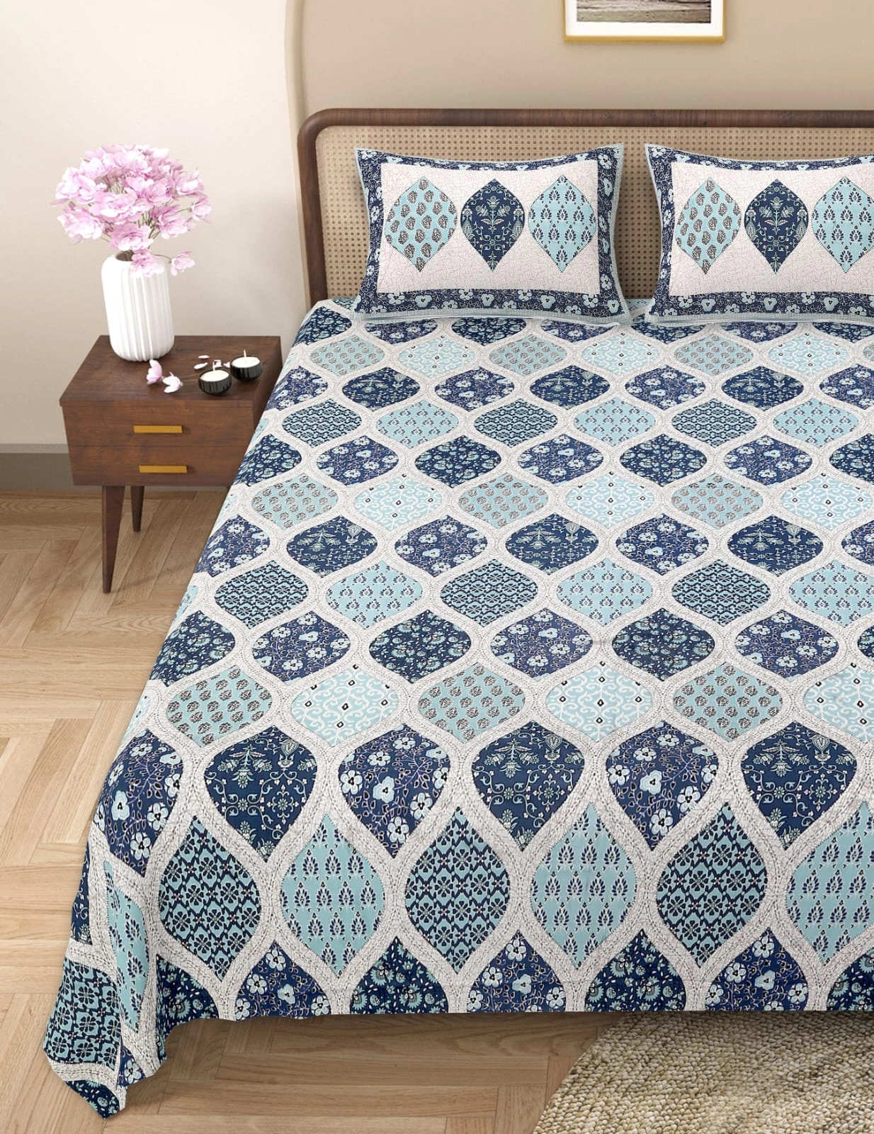 Barmeri Patch Print Double Standard Size Bedsheet with 2 Zipped Pillow Cover(90 inches by 108 inches) - Image 4