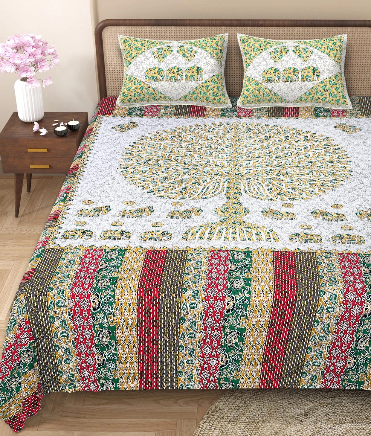 Barmeri Patch Print Double Standard Size Bedsheet with 2 Zipped Pillow Cover(90 inches by 108 inches) - Image 2