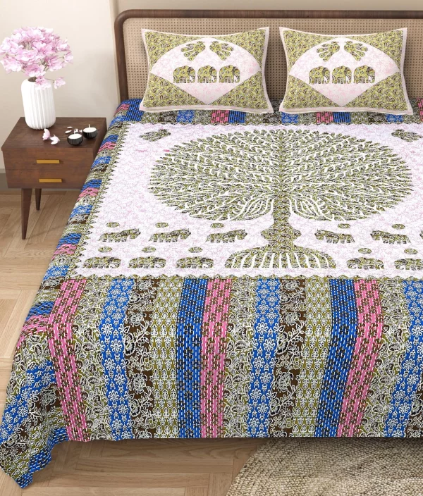 Barmeri Patch Print Double Standard Size Bedsheet with 2 Zipped Pillow Cover(90 inches by 108 inches) - Image 3
