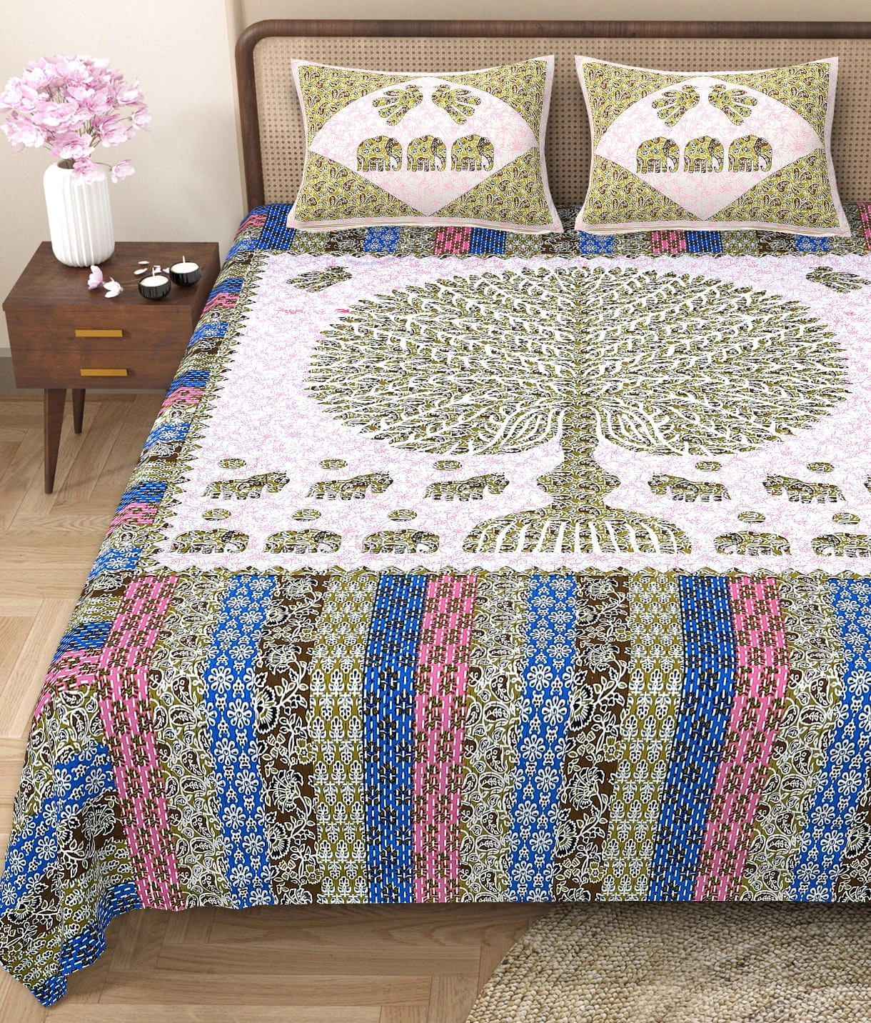 Barmeri Patch Print Double Standard Size Bedsheet with 2 Zipped Pillow Cover(90 inches by 108 inches) - Image 3