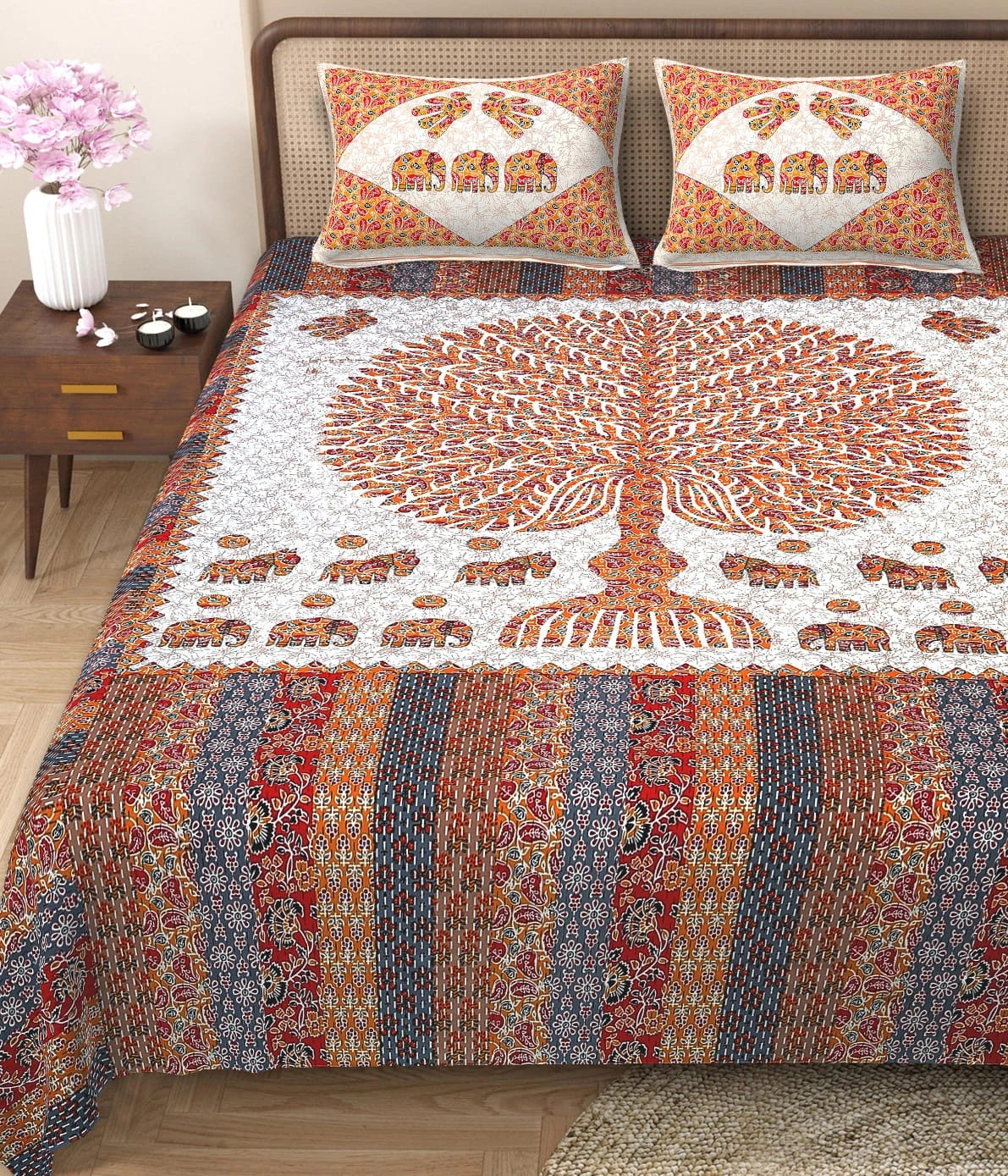 Barmeri Patch Print Double Standard Size Bedsheet with 2 Zipped Pillow Cover(90 inches by 108 inches) - Image 4