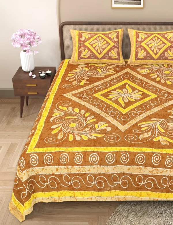Handblock Bagru Kalamkari Batik King Size Bedsheets With 2 Pillow Covers