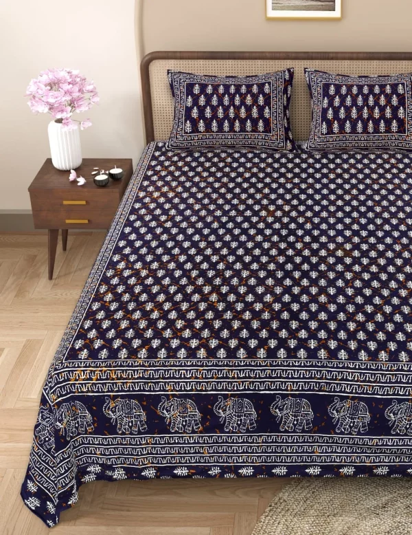 Handblock Bagru Kalamkari Batik  King Size Bedsheets With 2 Pillow Covers - Image 3