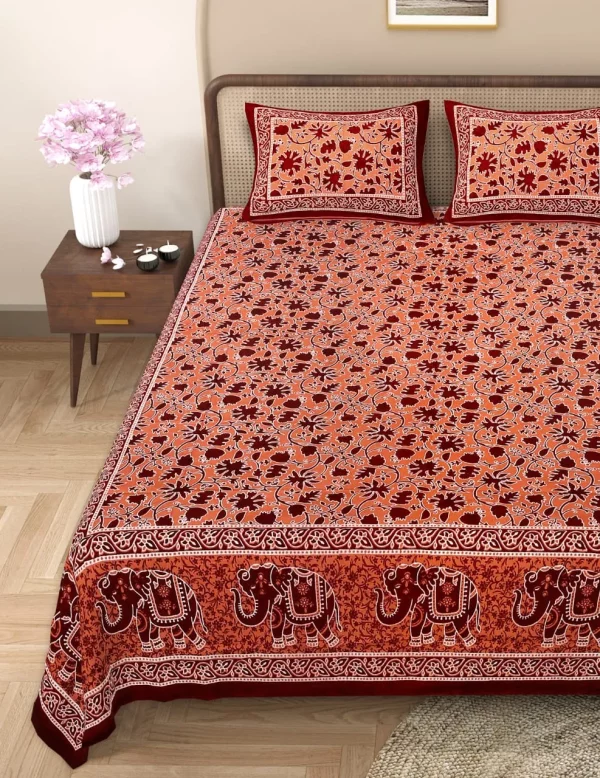 Handblock Bagru Kalamkari Batik  King Size Bedsheets With 2 Pillow Covers