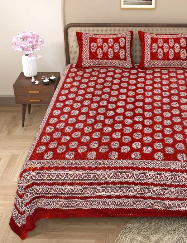 Handblock Bagru Kalamkari Batik  King Size Bedsheets With 2 Pillow Covers - Image 2