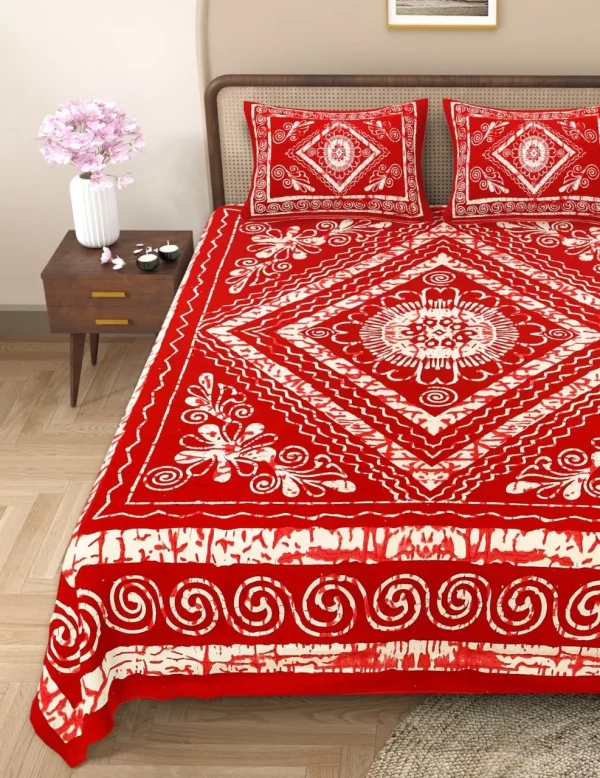 Handblock Bagru Kalamkari Batik  King Size Bedsheets With 2 Pillow Covers