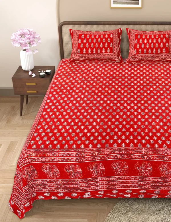 Handblock Bagru Kalamkari Batik  King Size Bedsheets With 2 Pillow Covers