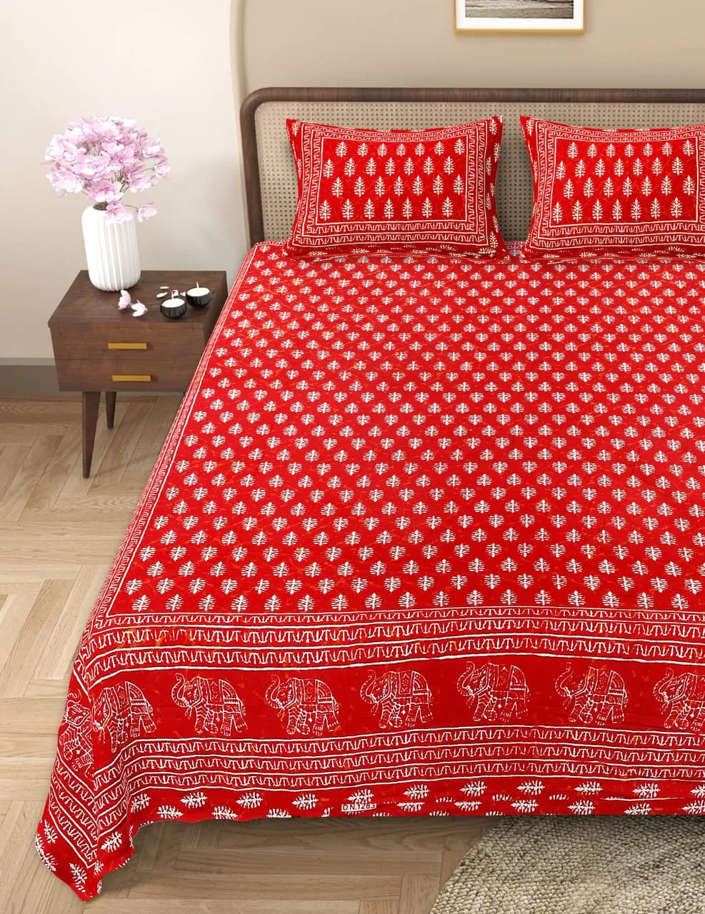 Handblock Bagru Kalamkari Batik  King Size Bedsheets With 2 Pillow Covers